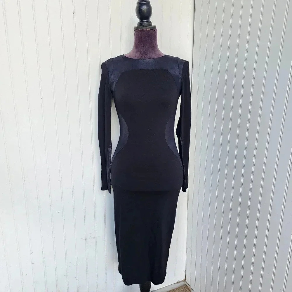 Asos Balck Pencil Dresscolorblock Stretch Faux Suede Long Sleeve Zip Sz 4